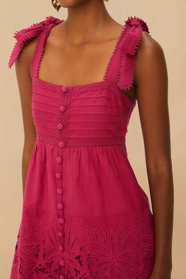Pink Daisy Embroidered Sleeveless Midi Dress Women FARM Rio Midi Dresses Pink Daisy Embroidered Sleeveless Midi Dress Women FARM Rio Midi Dresses