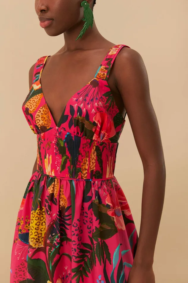 Pink Leopard Flowers Organic Cotton Midi Dress Women FARM Rio Midi Dresses Pink Leopard Flowers Organic Cotton Midi Dress Women FARM Rio Midi Dresses