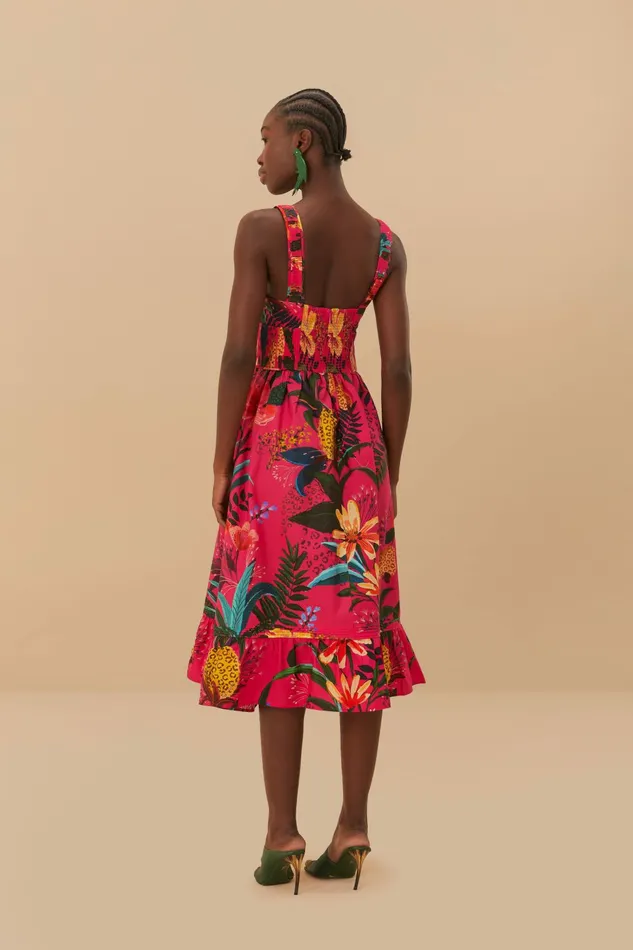 Pink Leopard Flowers Organic Cotton Midi Dress Women FARM Rio Midi Dresses Pink Leopard Flowers Organic Cotton Midi Dress Women FARM Rio Midi Dresses