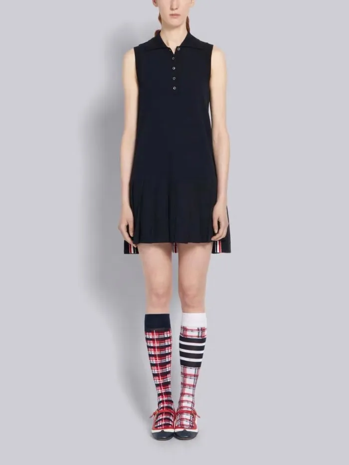 Pique Center Back Rwb Stripe Sleeveless Pleated Tennis Dress Navy Women Thom Browne Dresses