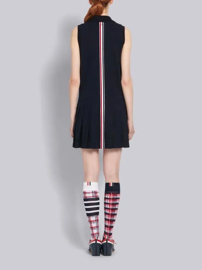 Pique Center Back Rwb Stripe Sleeveless Pleated Tennis Dress Navy Women Thom Browne Dresses