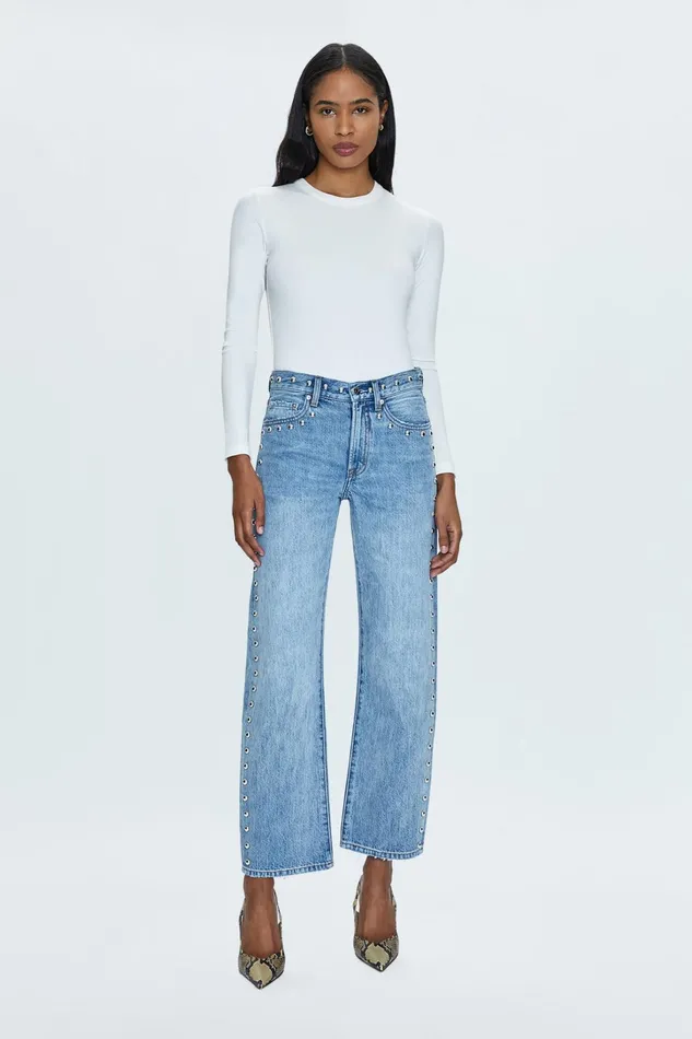Pistola Denim Denim Women Lexi Mid Rise Bowed Straight Jean 8211 Satellite
