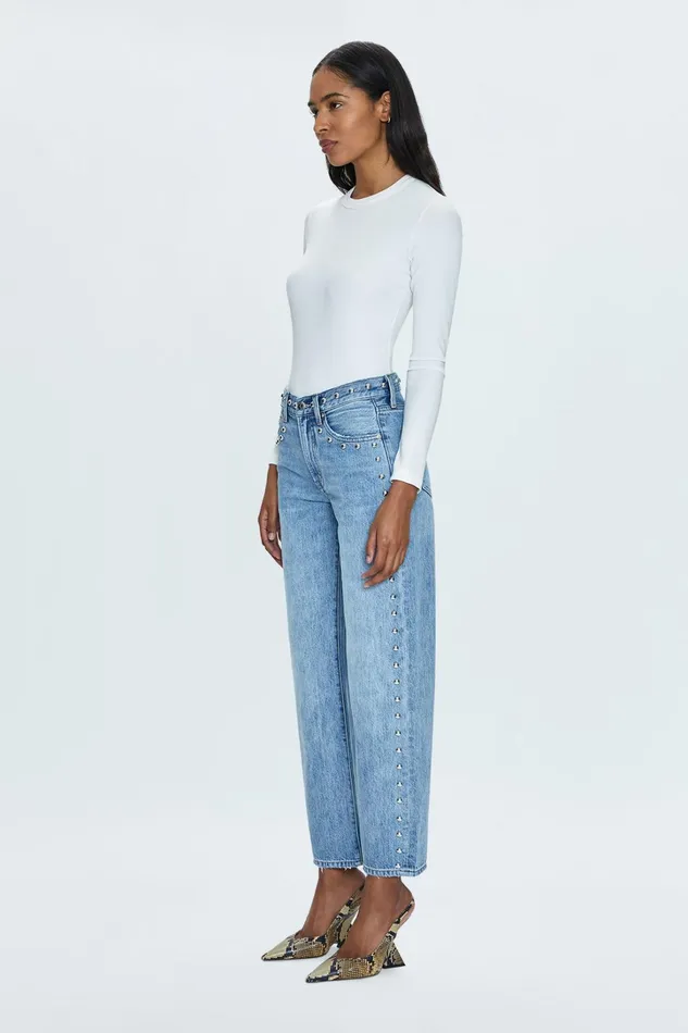 Pistola Denim Denim Women Lexi Mid Rise Bowed Straight Jean 8211 Satellite