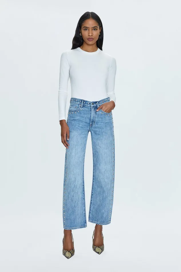 Pistola Denim Denim Women Lexi Mid Rise Bowed Straight Jean 8211 Satellite