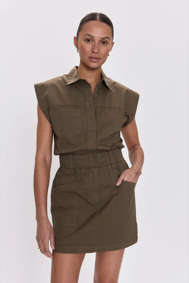 Pistola Denim Dresses Women Rosie Mini Dress Smocked Waist Dress 8211 Dark Olive