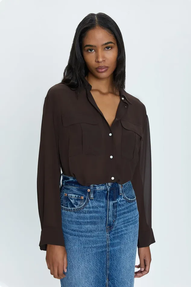 Pistola Denim Tops Women Reese Sheer Shirt 8211 Dark Roast