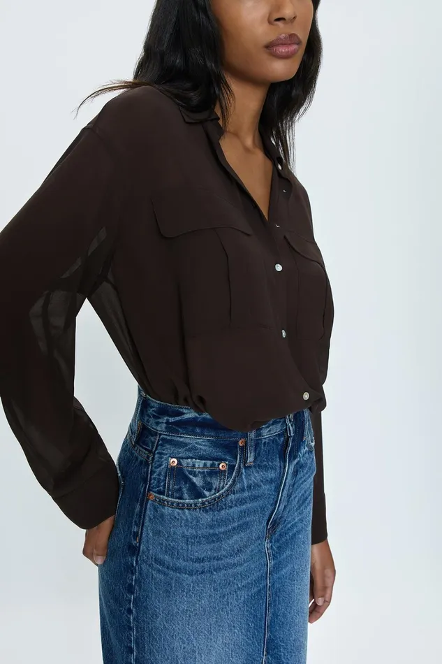 Pistola Denim Tops Women Reese Sheer Shirt 8211 Dark Roast