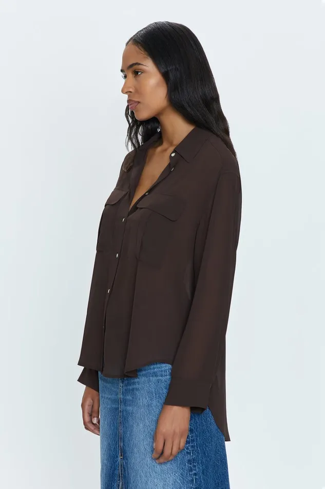 Pistola Denim Tops Women Reese Sheer Shirt 8211 Dark Roast