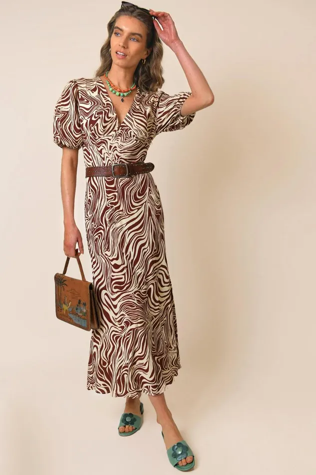 Poppy Brown Marble Zebra Women RIXO Dresses Poppy Brown Marble Zebra Women RIXO Dresses