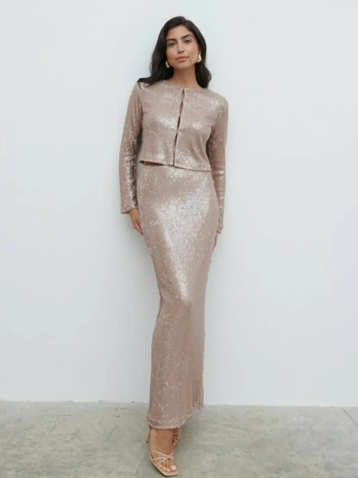 Pretty Lavish Bottoms Brayden Sequin Maxi Skirt Beige 8211 Women