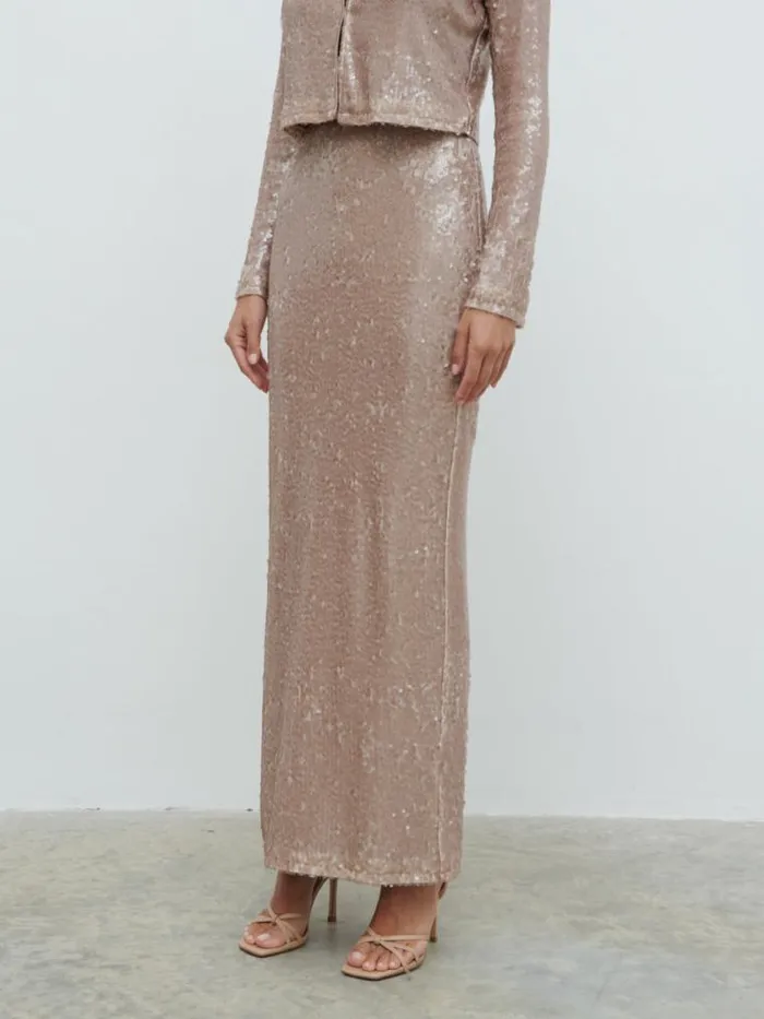 Pretty Lavish Bottoms Brayden Sequin Maxi Skirt Beige 8211 Women
