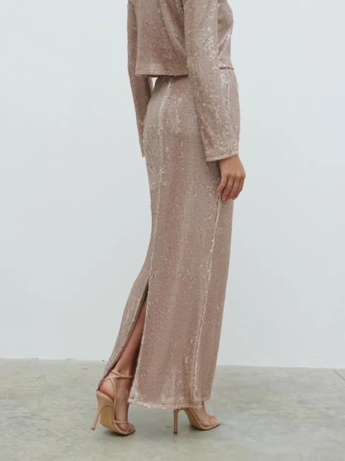 Pretty Lavish Bottoms Brayden Sequin Maxi Skirt Beige 8211 Women