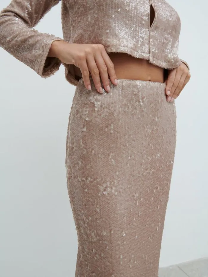 Pretty Lavish Bottoms Brayden Sequin Maxi Skirt Beige 8211 Women