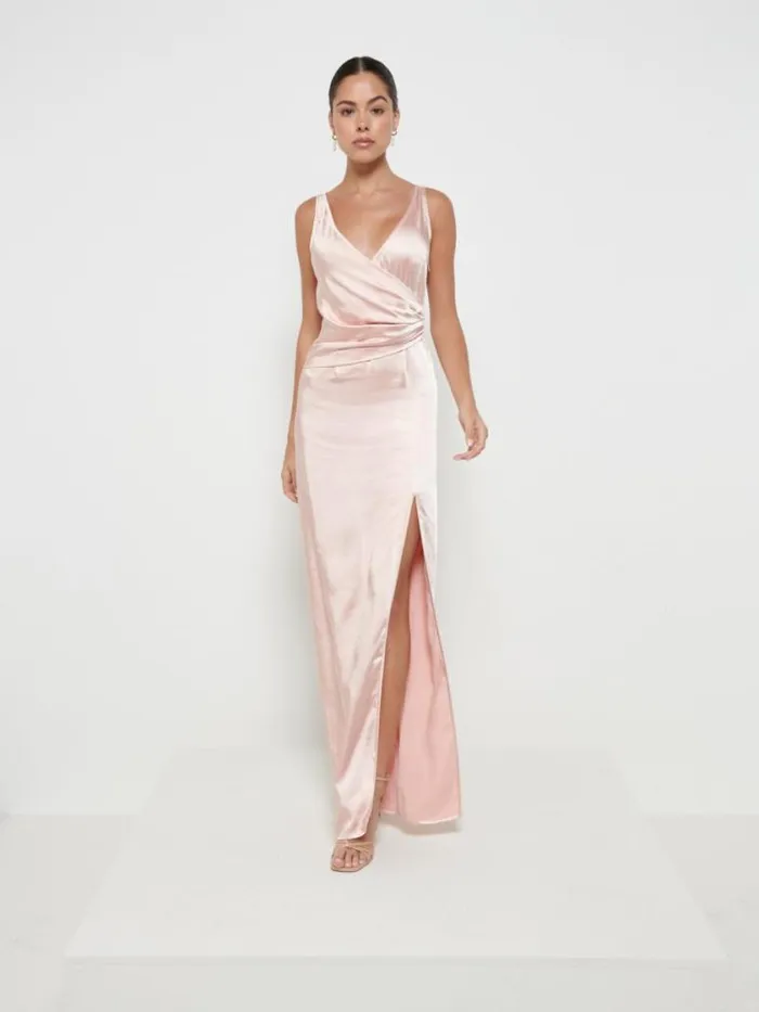 Pretty Lavish Bridesmaid Dresses Esmee Wrap Maxi Bridesmaid Dress Matte True Blush 8211 Women