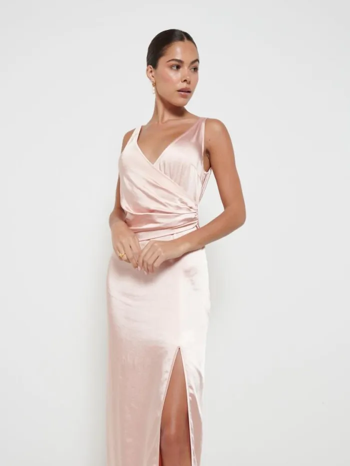 Pretty Lavish Bridesmaid Dresses Esmee Wrap Maxi Bridesmaid Dress Matte True Blush 8211 Women
