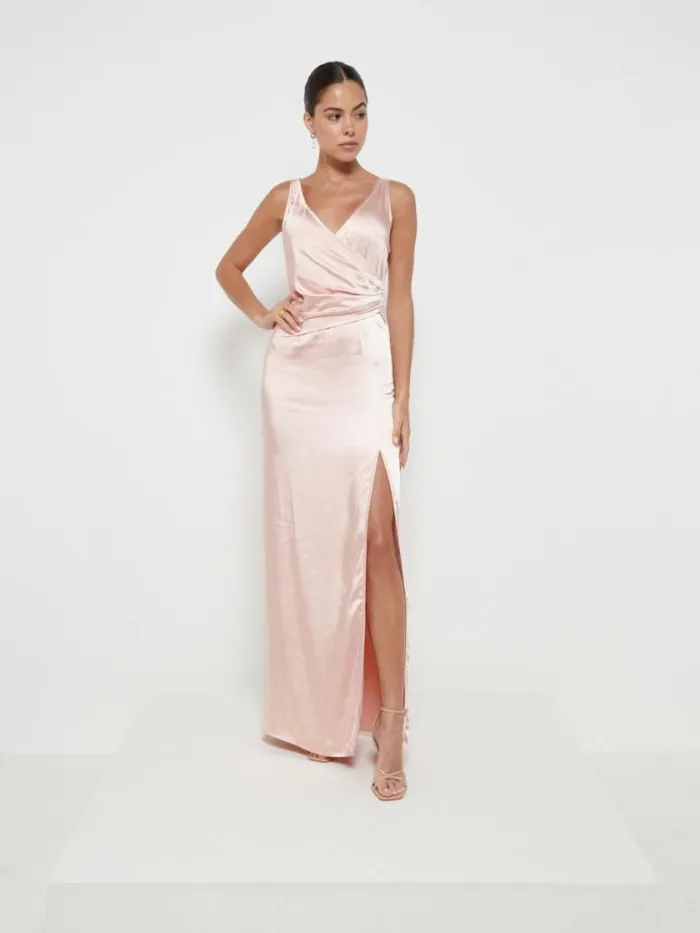 Pretty Lavish Bridesmaid Dresses Esmee Wrap Maxi Bridesmaid Dress Matte True Blush 8211 Women