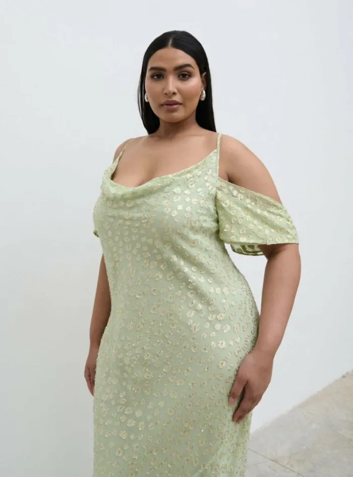 Pretty Lavish Curve Nia Cold Shoulder Maxi Dress Curve Pistachio Metallic 8211 Women