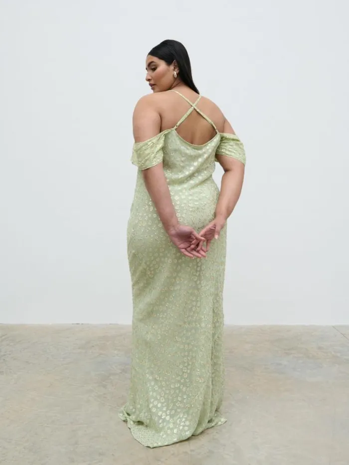 Pretty Lavish Curve Nia Cold Shoulder Maxi Dress Curve Pistachio Metallic 8211 Women