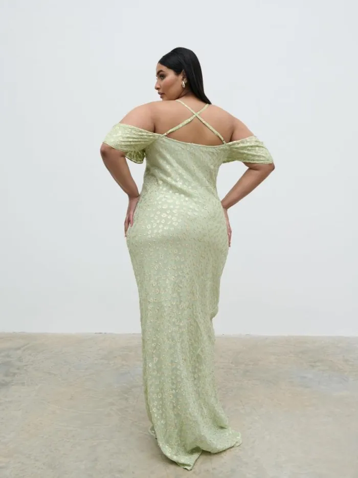 Pretty Lavish Curve Nia Cold Shoulder Maxi Dress Curve Pistachio Metallic 8211 Women
