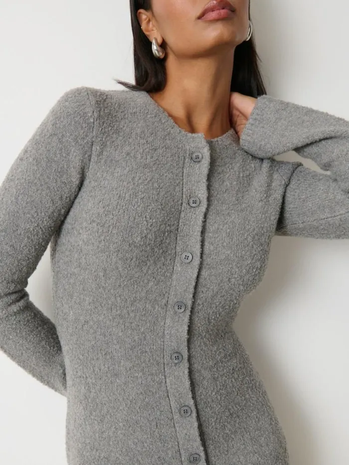 Pretty Lavish Dresses Aida Mini Button Down Knit Dress Grey 8211 Women