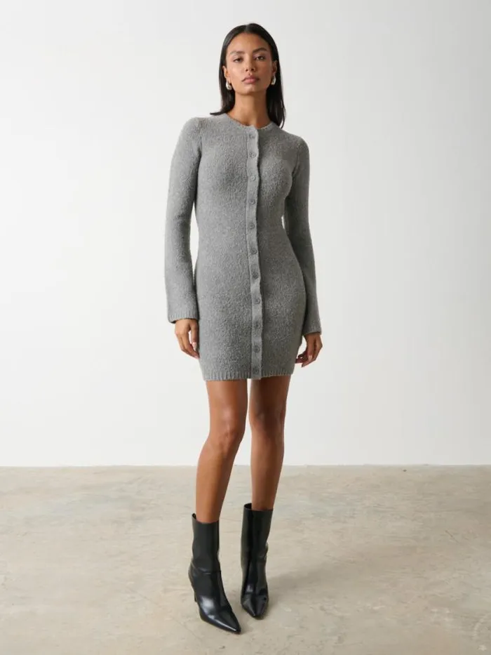 Pretty Lavish Dresses Aida Mini Button Down Knit Dress Grey 8211 Women