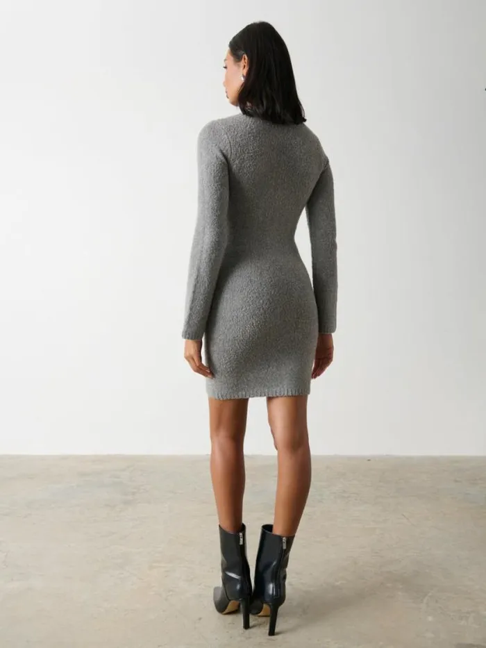 Pretty Lavish Dresses Aida Mini Button Down Knit Dress Grey 8211 Women