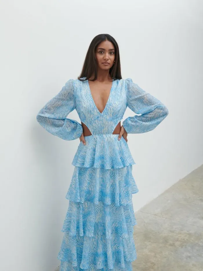 Pretty Lavish Dresses Ashton Cut Out Maxi Dress Blue Swirl 8211 Women