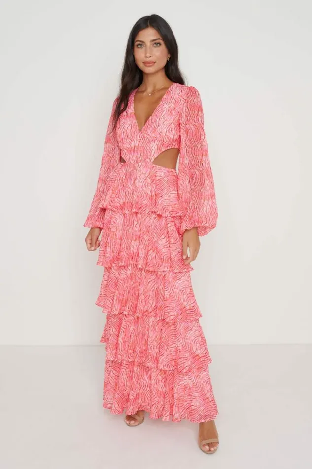 Pretty Lavish Dresses Ashton Cut Out Maxi Dress Coral Swirl 8211 Women