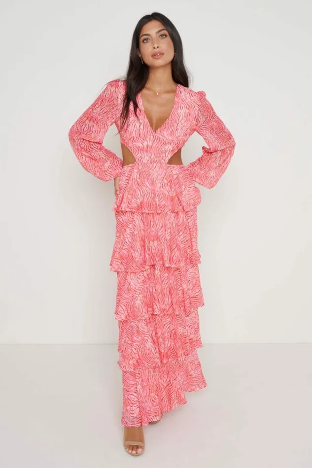 Pretty Lavish Dresses Ashton Cut Out Maxi Dress Coral Swirl 8211 Women