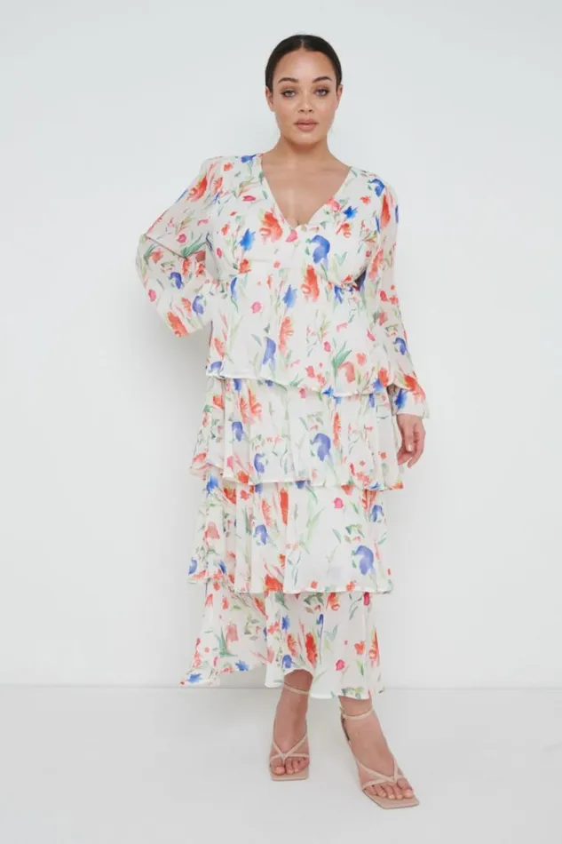 Pretty Lavish Dresses Ashton Ruffle Midi Dress Curve Dainty Floral 8211 Women