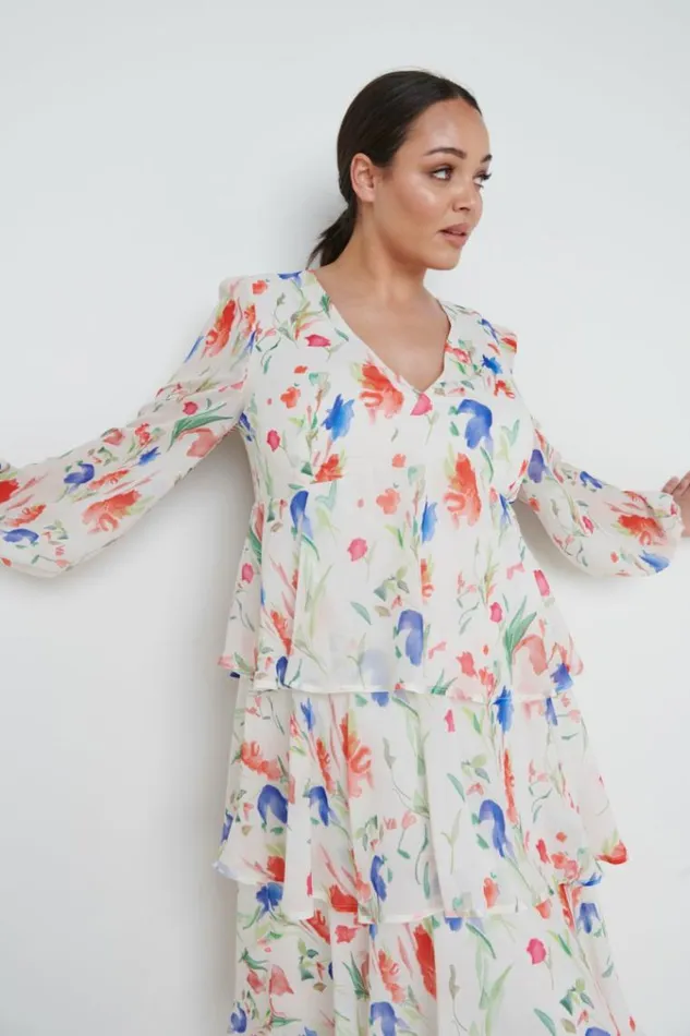 Pretty Lavish Dresses Ashton Ruffle Midi Dress Curve Dainty Floral 8211 Women