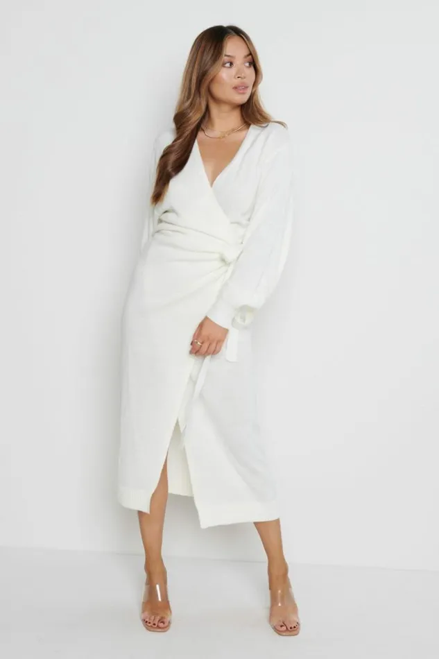 Pretty Lavish Dresses Beau Wrap Midi Dress Cream 8211 Women