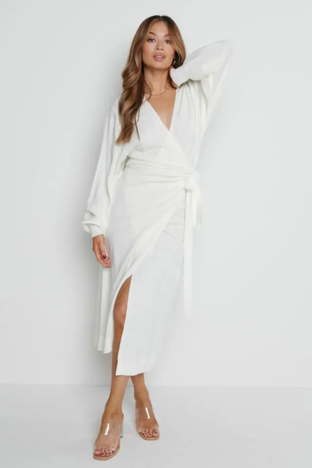 Pretty Lavish Dresses Beau Wrap Midi Dress Cream 8211 Women