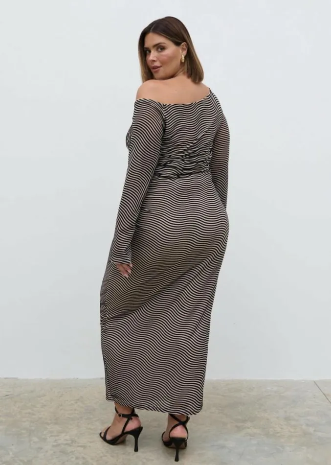Pretty Lavish Dresses Carrie Asymmetric Knot Midaxi Dress Curve Black And Stone Stripe 8211 Women