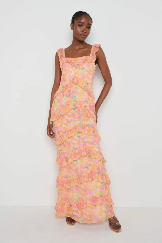Pretty Lavish Dresses Cecile Maxi Dress Orange And Pink Floral 8211 Women