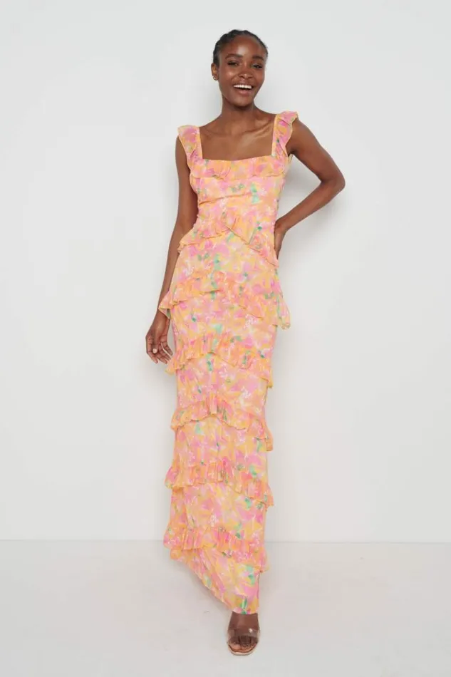 Pretty Lavish Dresses Cecile Maxi Dress Orange And Pink Floral 8211 Women