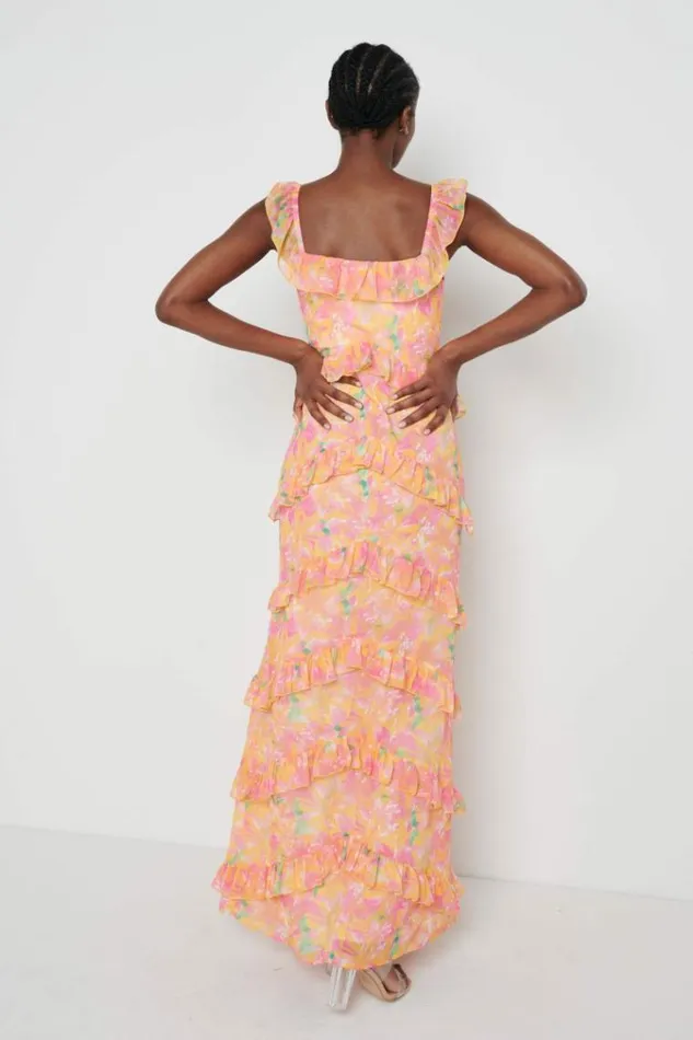 Pretty Lavish Dresses Cecile Maxi Dress Orange And Pink Floral 8211 Women