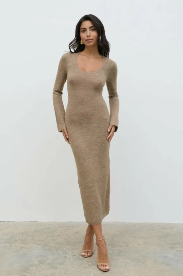 Pretty Lavish Dresses Clara Scoop Neck Knit Dress Brown 8211 Women