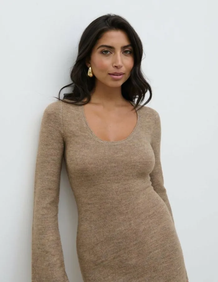 Pretty Lavish Dresses Clara Scoop Neck Knit Dress Brown 8211 Women