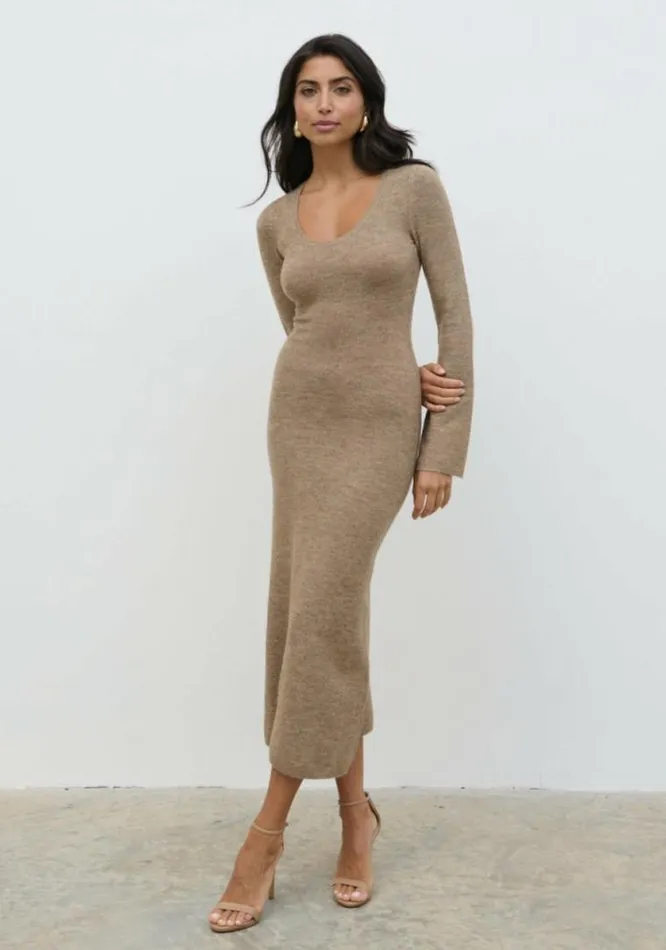 Pretty Lavish Dresses Clara Scoop Neck Knit Dress Brown 8211 Women