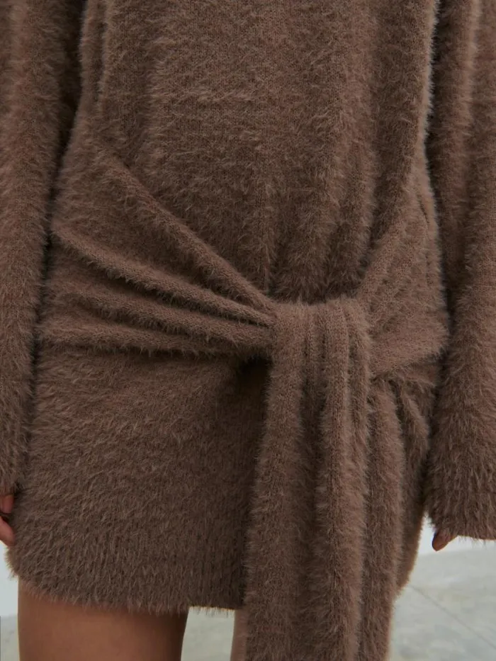 Pretty Lavish Dresses Darcey Sash Knit Mini Dress Brown 8211 Women