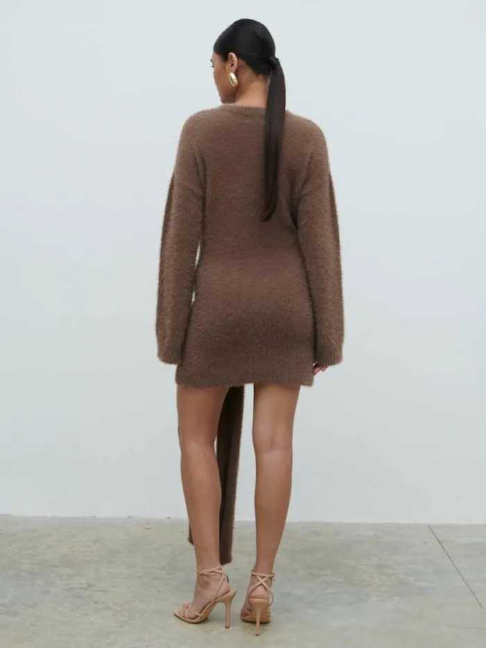 Pretty Lavish Dresses Darcey Sash Knit Mini Dress Brown 8211 Women