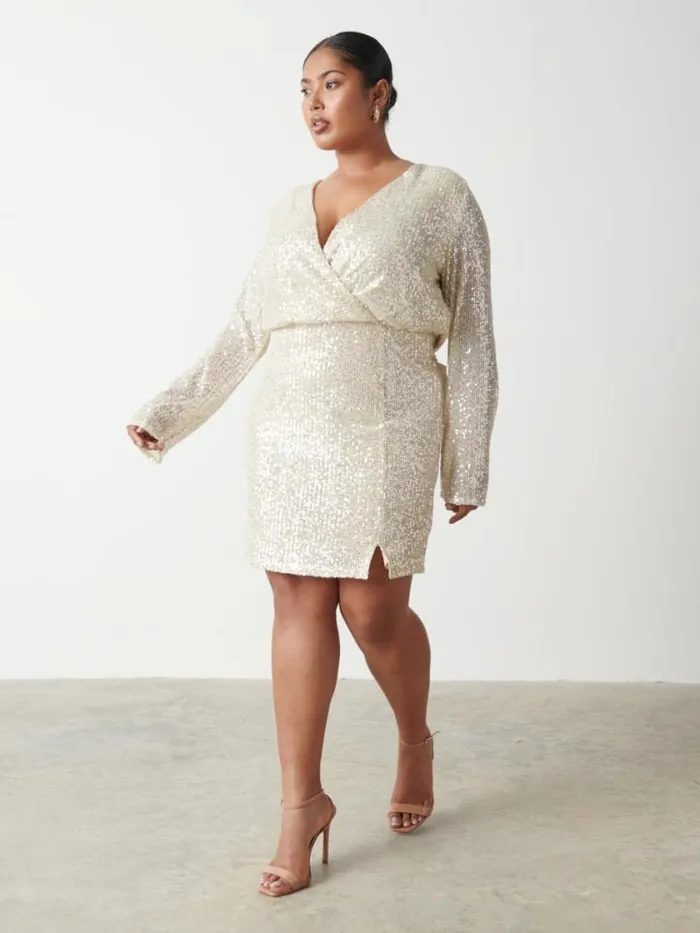 Pretty Lavish Dresses Dulcie Mini Wrap Sequin Dress Curve Silver 8211 Women