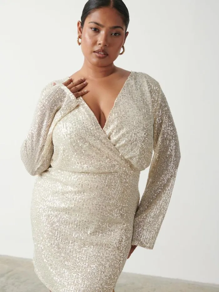 Pretty Lavish Dresses Dulcie Mini Wrap Sequin Dress Curve Silver 8211 Women