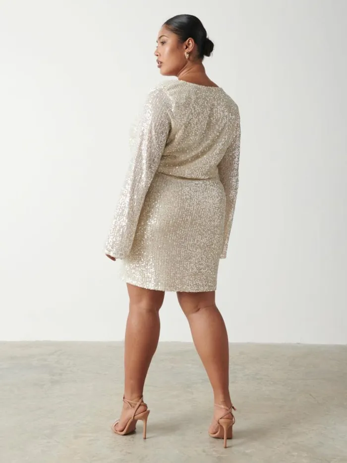 Pretty Lavish Dresses Dulcie Mini Wrap Sequin Dress Curve Silver 8211 Women