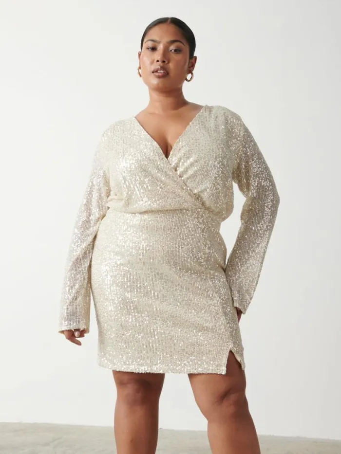 Pretty Lavish Dresses Dulcie Mini Wrap Sequin Dress Curve Silver 8211 Women