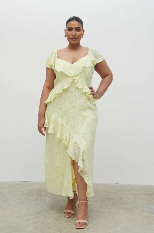 Pretty Lavish Dresses Eloise Ruffle Midaxi Dress Curve Yellow 8211 Women