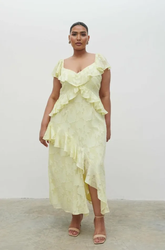 Pretty Lavish Dresses Eloise Ruffle Midaxi Dress Curve Yellow 8211 Women