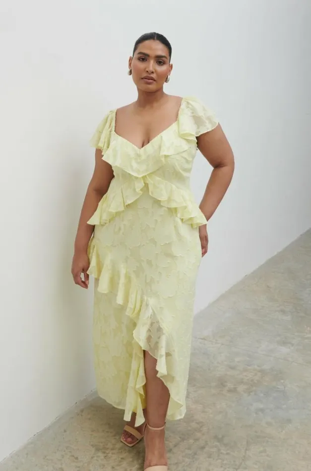 Pretty Lavish Dresses Eloise Ruffle Midaxi Dress Curve Yellow 8211 Women