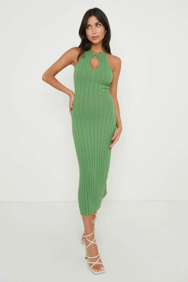 Pretty Lavish Dresses Isla Cut Out Midaxi Knit Dress Green 8211 Women